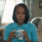 Catherine’s blue short sleeved collared sweater on Grosse Pointe Garden Society