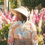 Catherine’s floral print sweater and apron on Grosse Pointe Garden Society