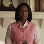 Catherine’s pink tweed button front top on Grosse Pointe Garden Society