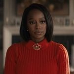Catherine’s red short sleeved collared sweater on Grosse Pointe Garden Society
