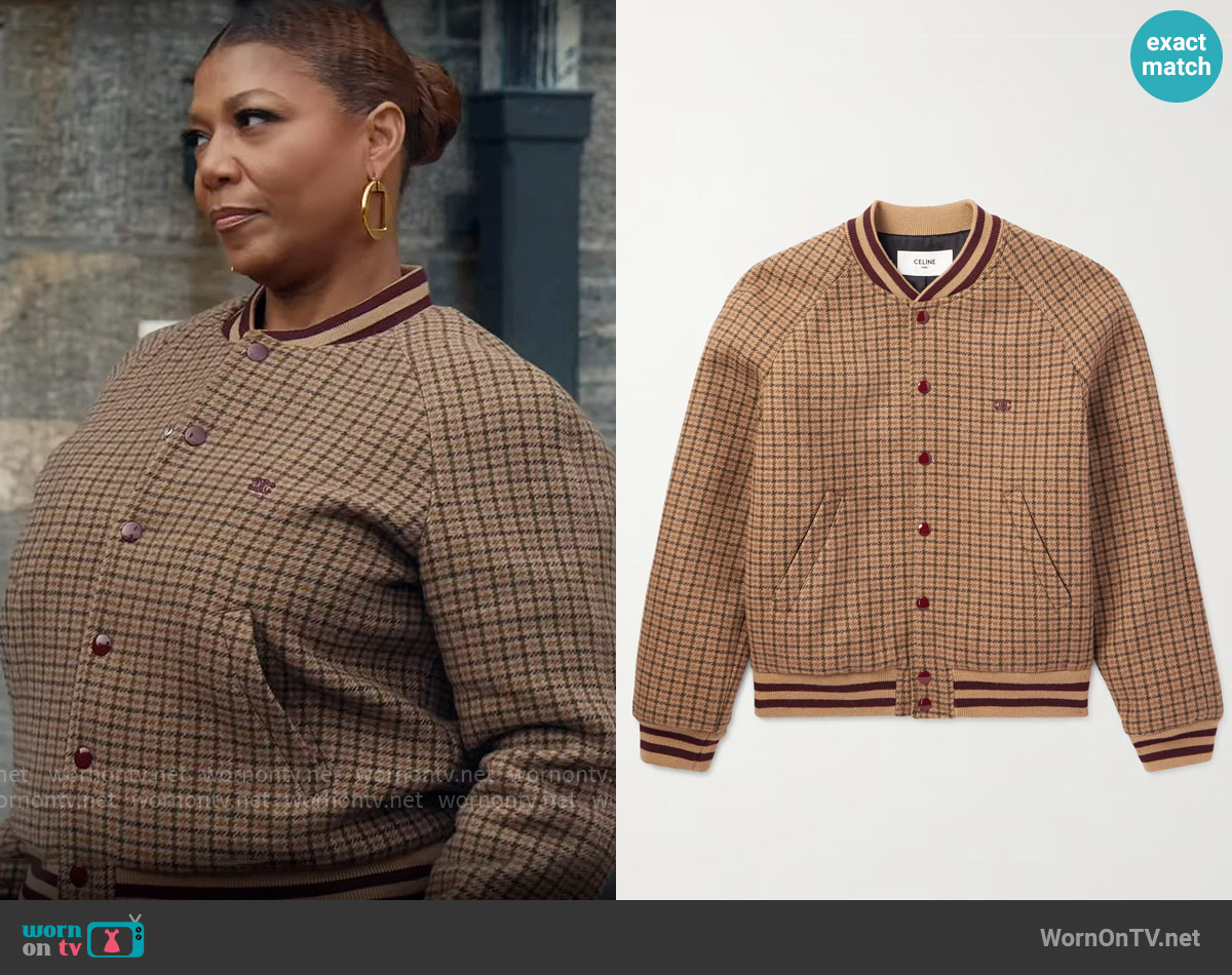 Celine Homme Logo-Embroidered Checked Wool Bomber Jacket worn by Robyn McCall (Queen Latifah) on The Equalizer