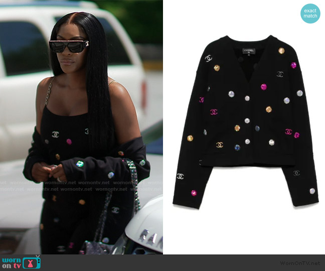 Chanel CC Mark Rainestone Cardigan worn by Porsha Williams on The Real Housewives of Atlanta