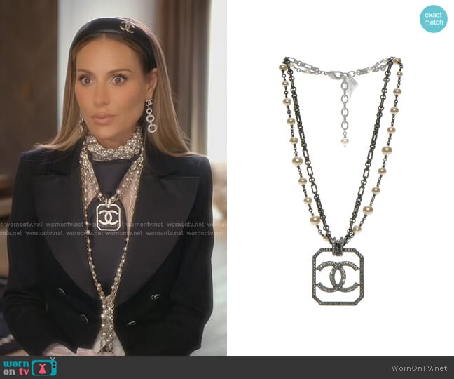 Chanel Pearl Crystal CC Double Strand Necklace worn by Dorit Kemsley on The Real Housewives of Beverly Hills