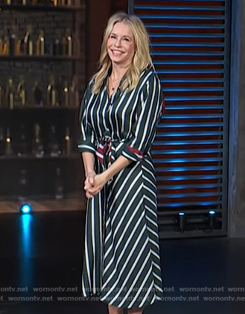 Chelsea Handler’s satin striped shirtdress on Access Hollywood