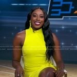 Chiney Ogwumike’s yellow turtleneck sleeveless dress on Good Morning America