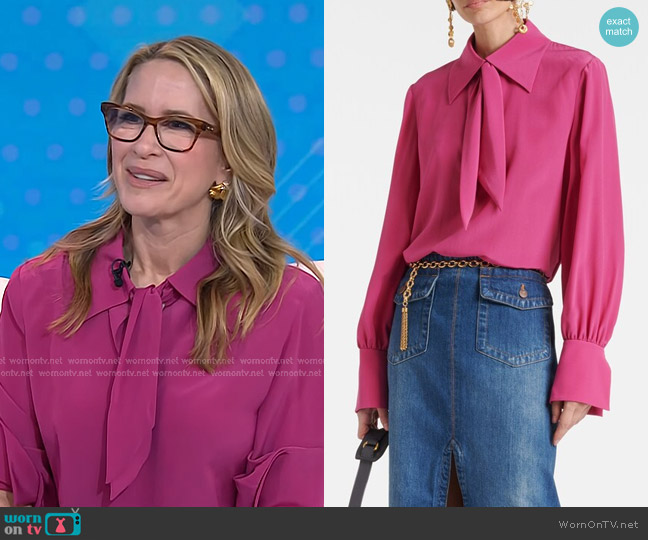 Chloe Tie-neck Silk Crêpe de Chine Blouse in divine red worn by Dr. Aliza Pressman on Today