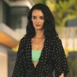 Chloe’s green textured bikini and black printed coverup on The White Lotus