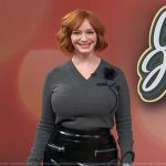 Christina Hendricks’ gray floral sweater on Access Hollywood