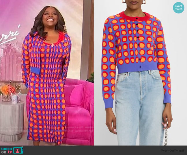 Christopher John Rogers Wiggle Dot Jacquard Crop Crewneck Cardigan worn by Sherri Shepherd on Sherri
