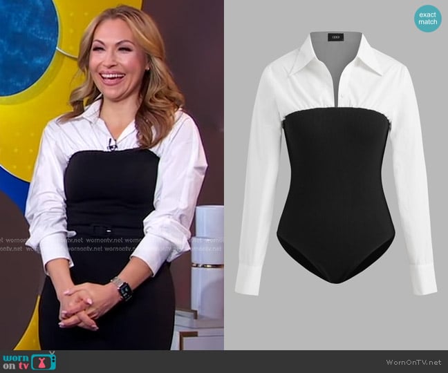 Cider Cotton Collar Two Tone Shirt Bodysuit worn by Lori Bergamotto on Good Morning America