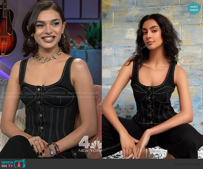 Cindy Castro Leslie Denim Bustier Top worn by Paulina Chavez on The Kelly Clarkson Show