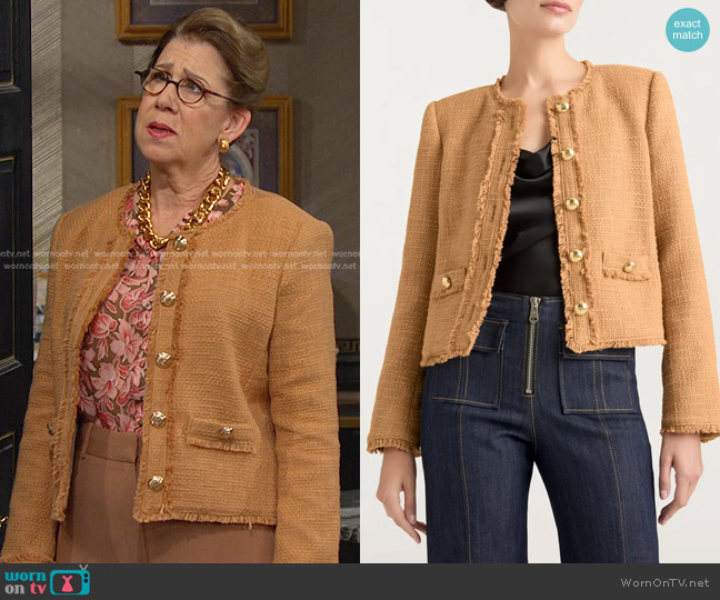 Cinq a Sept Christie Tweed Jacket in Sahara worn by Rita Beacon (Maggie Carney) on Days of our Lives