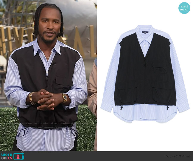 Comme des Garcons Homme Striped Shirt worn by Scott Evans on Access Hollywood