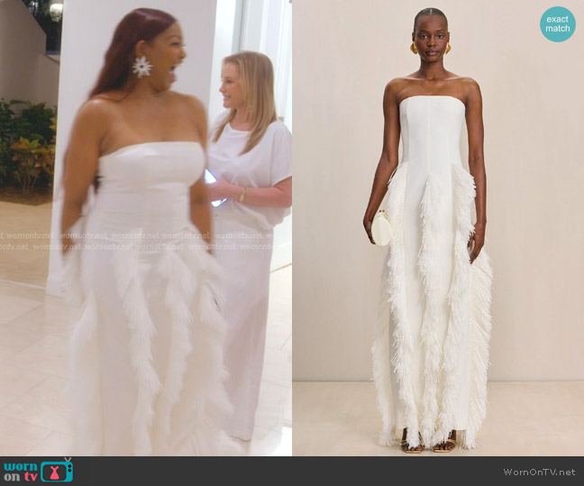 Cult Gaia Freya Gown in Off White worn by Garcelle Beauvais on The Real Housewives of Beverly Hills