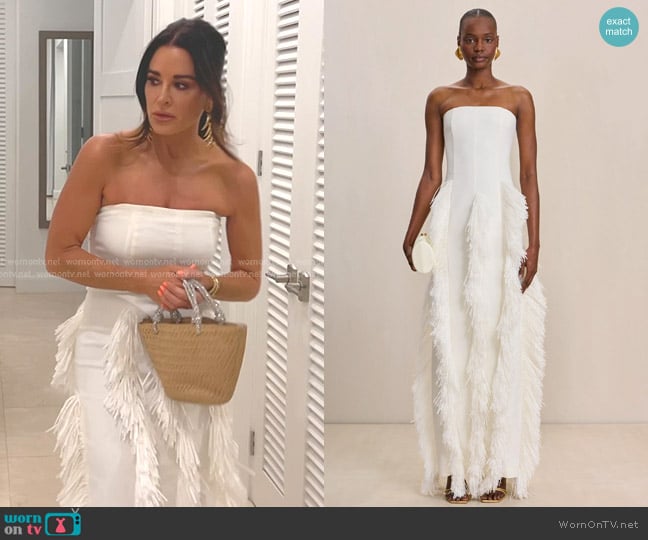 Cult Gaia Freya Gown in Off White worn by Kyle Richards on The Real Housewives of Beverly Hills