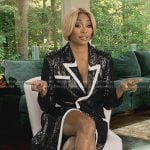 Cynthia’s black sequin confessional dress on The Real Housewives of Atlanta