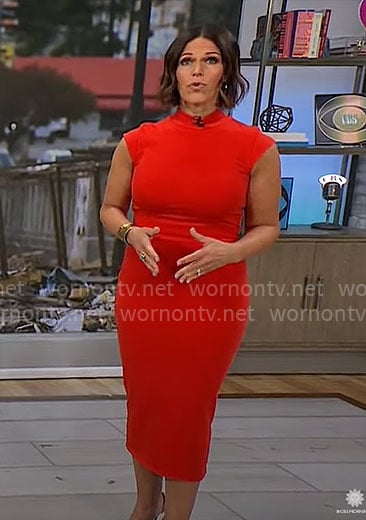 Dana Jacobson’s red midi dress on CBS Mornings