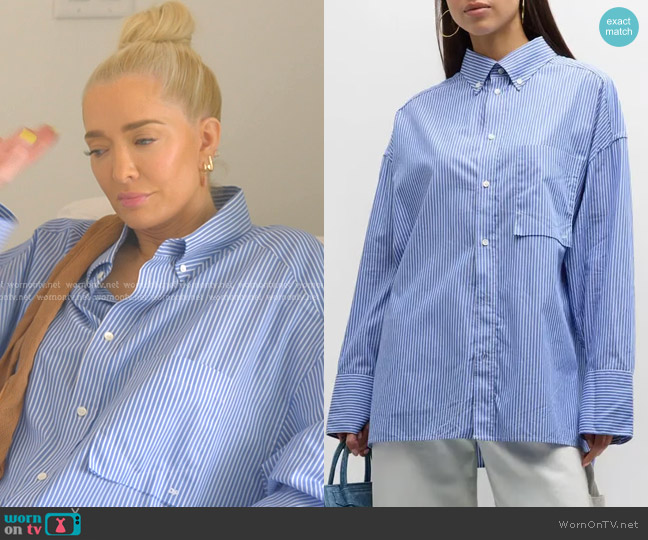 Darkpark Nathalie Striped Shirt worn by Erika Jayne on The Real Housewives of Beverly Hills