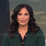 Darlene’s green contrast trim short sleeve cardigan on Today