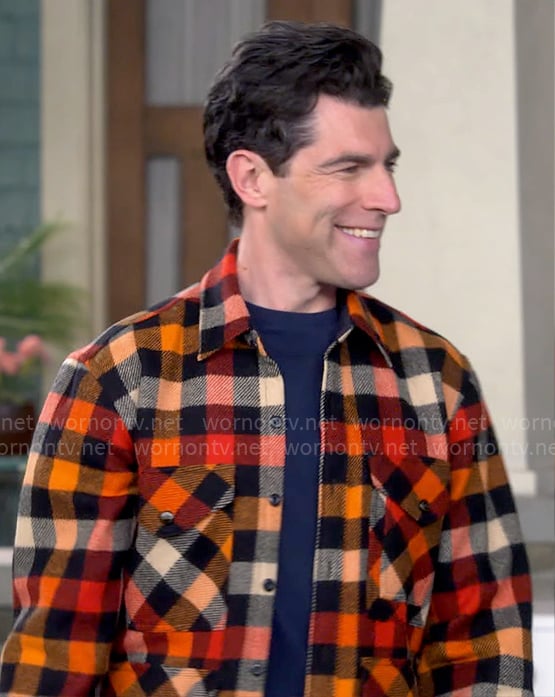 Dave’s orange checked shirt jacket on The Neighborhood