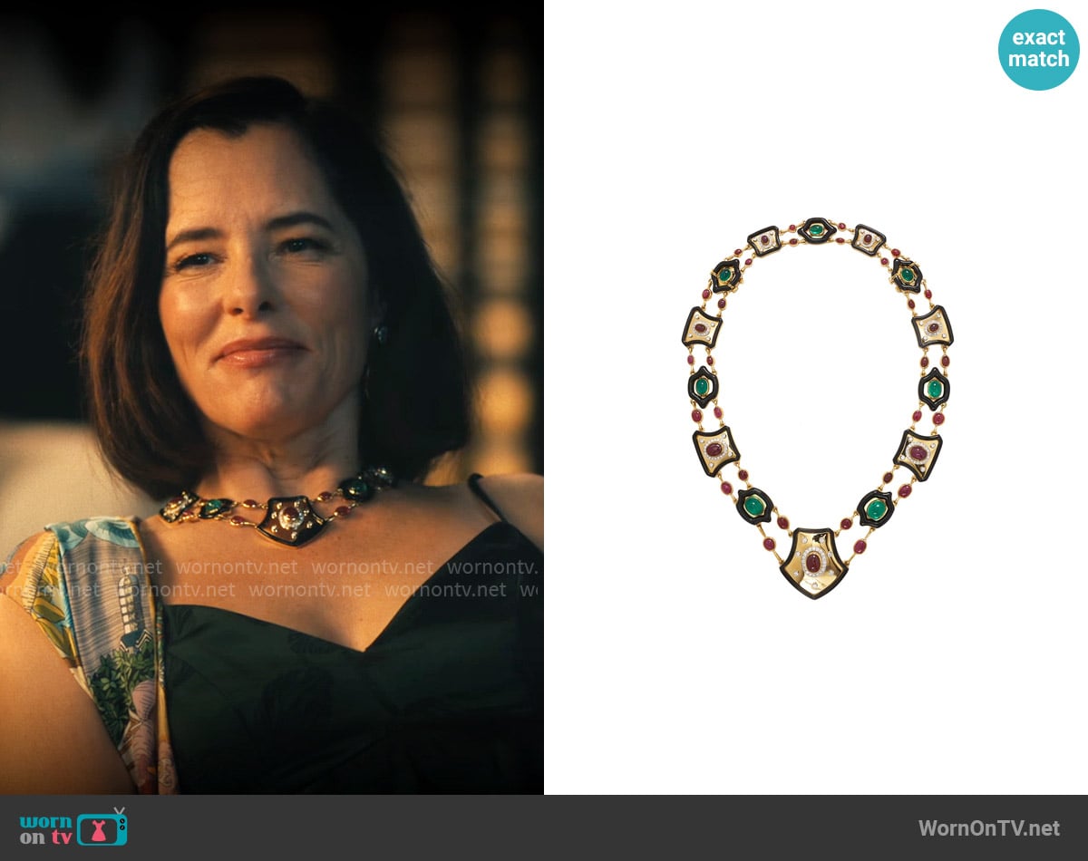 David Webb Enamel Shield Necklace worn by Victoria Ratliff (Parker Posey) on The White Lotus