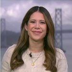 Deirdre’s beige cable knit sweater dress on NBC News Daily