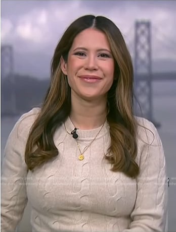 Deirdre’s beige cable knit sweater dress on NBC News Daily