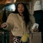 Delilah’s fluffy jacket and leopard print pants on The Equalizer