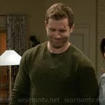 Derek’s green textured sweater on Beyond the Gates