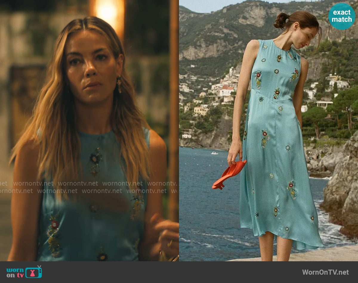 Doen Amari Dress in Blue Topaz worn by Jaclyn Lemon (Michelle Monaghan) on The White Lotus
