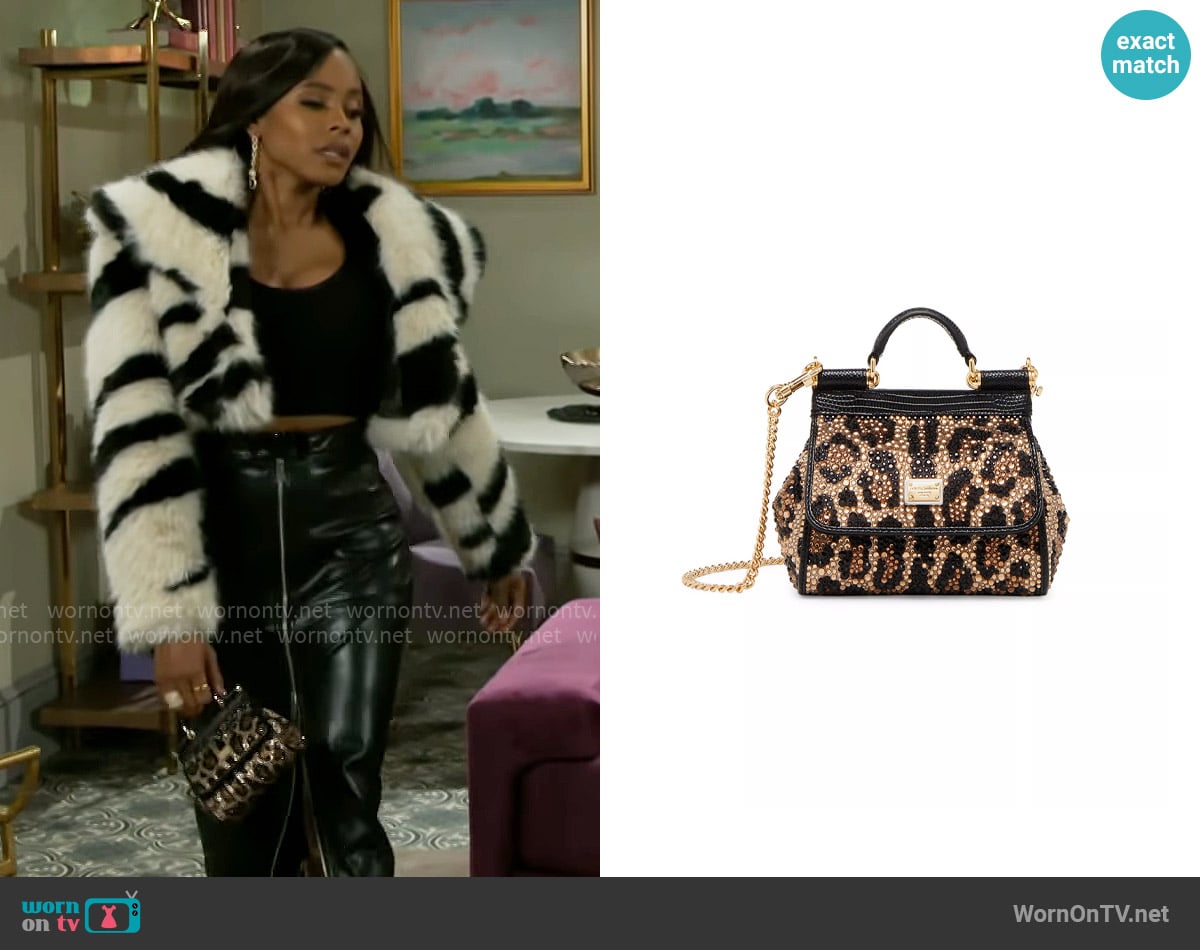 Dolce & Gabbana Small East To West Crystal-Embellished Leopard Top-Handle Bag worn by Hayley Lawson (Marquita Goings) on Beyond the Gates