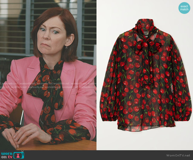 Dolce & Gabbana Tie-neck Printed Silk-chiffon Blouse worn by Elsbeth Tascioni (Carrie Preston) on Elsbeth
