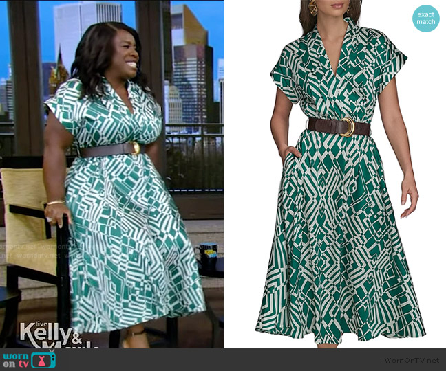 Donna Karen Printed Button Front Midi Dress worn by Uzo Aduba on Live with Kelly and Mark