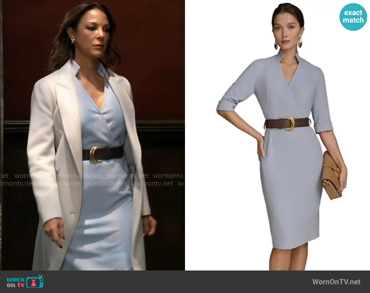 Donna Karan Solid Belted Solid Belted 3/4-Sleeve Dress in Glacial Blue worn by Natalia (Eva LaRue) on General Hospital