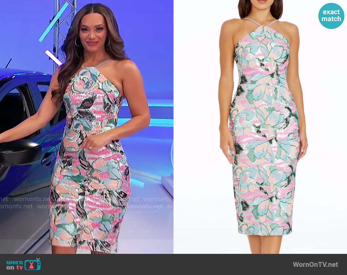 Dress The Population Aidan Dress in Sky Multi worn by Alexis Gaube on The Price is Right