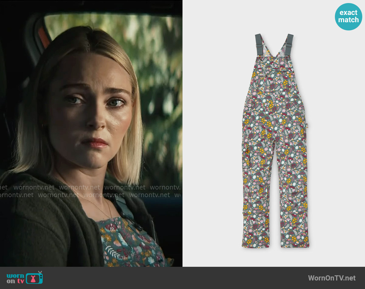 Duluth Trading Co Heirloom Gardening Bib Overalls in Fir Butterfly Floral worn by Alice (AnnaSophia Robb) on Grosse Pointe Garden Society