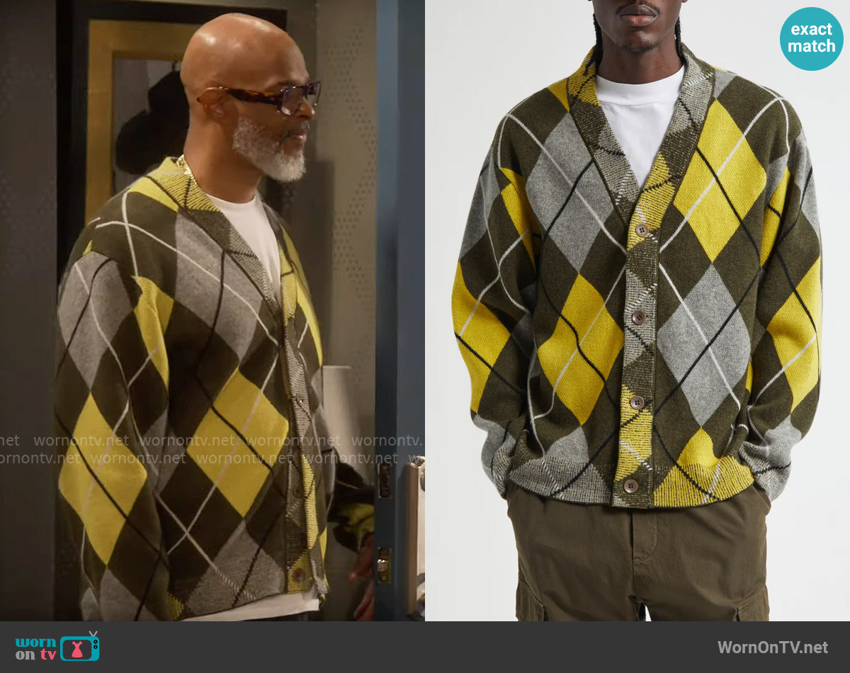 The Elder Statesman Argyle Jacquard Cashmere Cardigan worn by Poppa (Damon Wayans) on Poppas House