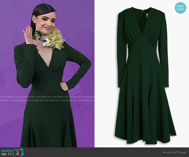 Elie Saab Gathered Crepe Midi Dress in Forest Green worn by Sofia Carson on Today