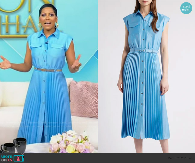 Elie Tahari The Natalyia Pleated Belted Maxi Dress worn by Tamron Hall on Tamron Hall Show