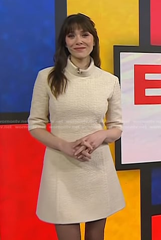 Elizabeth Olsen’s beige textured mini dress on Today