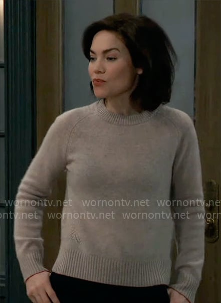 Elizabeth’s light taupe sweater on General Hospital