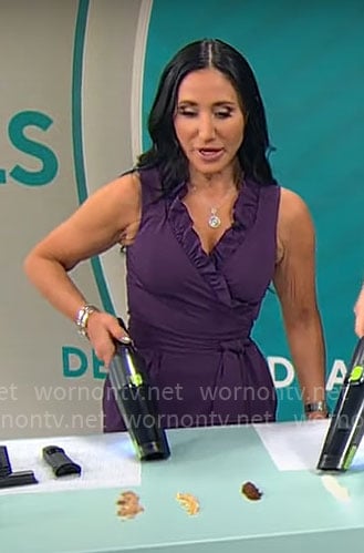 Elizabeth Werner’s purple ruffled wrap dress on CBS Mornings