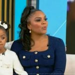Ellen Sellers’s blue tweed peplum dress on Tamron Hall Show