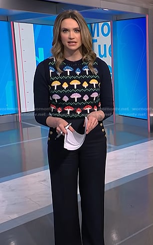 Ellison’s mushroom print knit vest and pants on NBC News Daily
