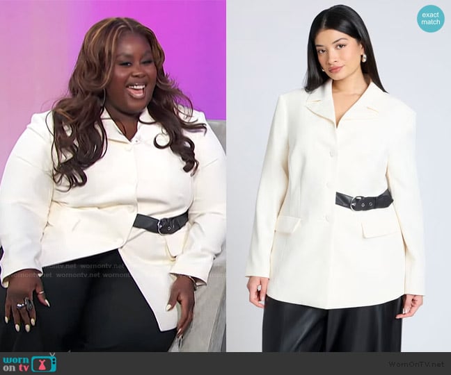 Eloquii Belt Detail Blazer worn by Raven Goodwin on Access Hollywood