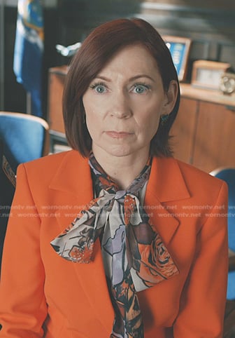 Elsbeth’s floral tie neck blouse on Elsbeth