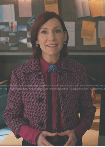 Elsbeth’s pink houndstooth jacket on Elsbeth
