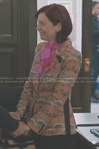 Elsbeth’s beige jacquard blazer on Elsbeth