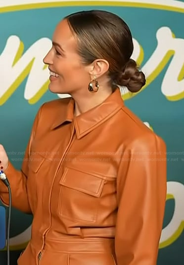 Emily Orozco’s brown leather shirtdress on Access Hollywood