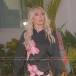 Erika’s black floral shirt and mini skirt on The Real Housewives of Beverly Hills